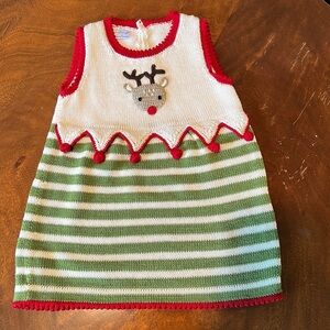 Melange handmade knit Christmas Dress with reindeer detail.